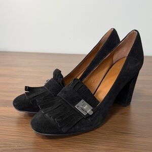 Franco Sarto Black Suede Block Heels with Tassel Detail Sz 9.5‎